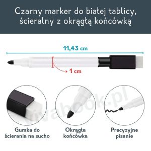 Marker do białej tablicy, ścieralny, 1 szt., z okrągłą końcówką, czarny