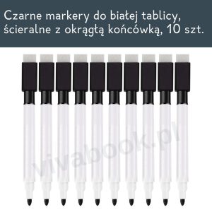 10 szt. markerów do białej tablicy, ścieralnych, z okrągłą końcówką, czarnych