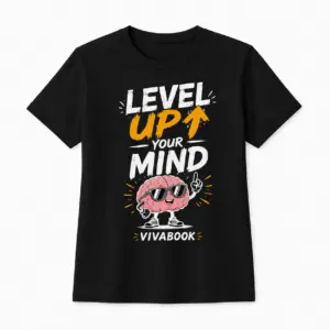 Koszulka dziecięca z napisem „Level Up Your Mind”, Czarna, Bawełniana, Autorski projekt Vivabook