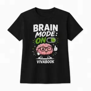 Koszulka dziecięca z napisem „Brain Mode ON”, Czarna, Bawełniana, Autorski projekt Vivabook
