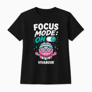 Koszulka dziecięca z napisem „Focus Mode ON”, Czarna, Bawełniana, Autorski projekt Vivabook