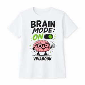 Koszulka dziecięca z napisem „Brain Mode ON”, Biała, Bawełniana, Autorski projekt Vivabook