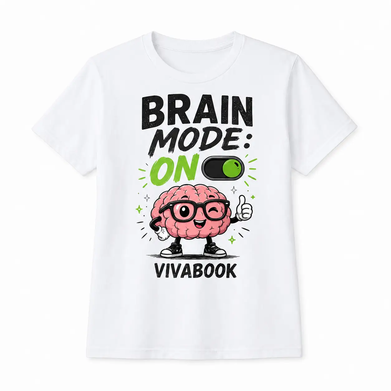 Koszulka dziecięca z napisem „Brain Mode ON”, Biała, Bawełniana, Autorski projekt Vivabook