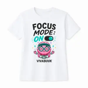 Koszulka dziecięca z napisem „Focus Mode ON”, Biała, Bawełniana, Autorski projekt Vivabook