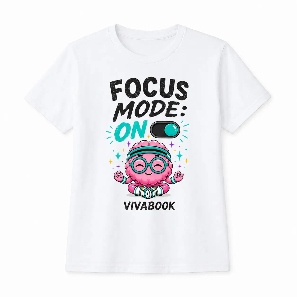 Koszulka dziecięca z napisem „Focus Mode ON”, Biała, Bawełniana, Autorski projekt Vivabook