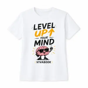 Koszulka dziecięca z napisem „Level Up Your Mind”, Biała, Bawełniana, Autorski projekt Vivabook