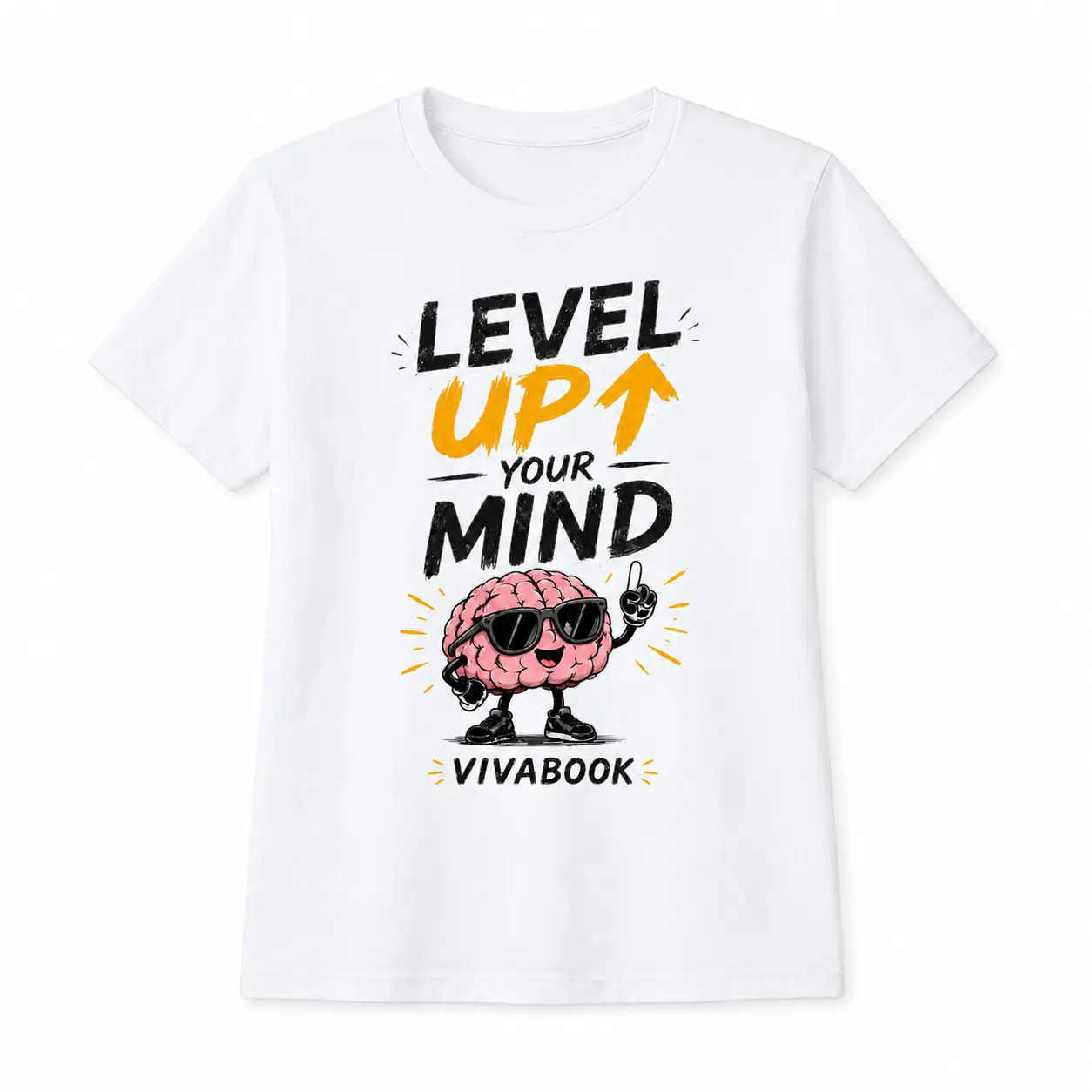 Koszulka dziecięca z napisem „Level Up Your Mind”, Biała, Bawełniana, Autorski projekt Vivabook